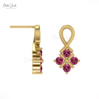 Cluster Women Studs In 14k Real Gold Pink Tourmaline 0.40 Ct Gemstone Twisted Earrings