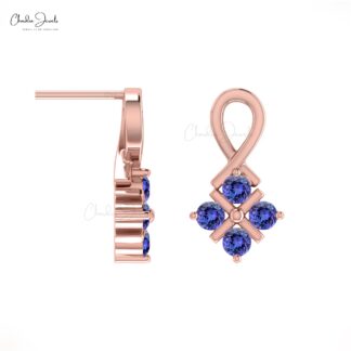 Four Stone Push Back Earring With 0.48 Ct Tanzanite Channel Set In 14k Solid Gold Studs