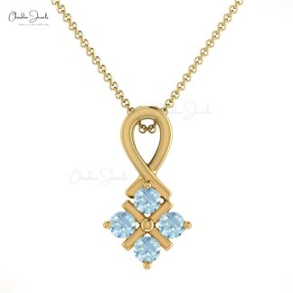 Twisted Aquamarine Pendant in 14k Solid Gold Unique Round-Cut Birthstone Jewelry