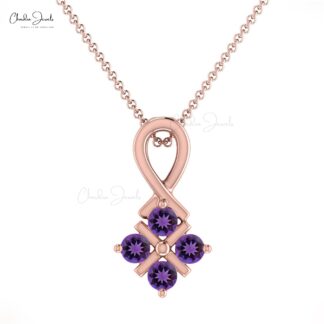 Twisted Wedding Pendant In Solid 14k Gold Amethyst 2mm Gemstone 4 Stone Necklace