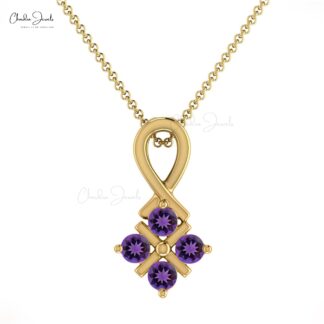 Twisted Wedding Pendant In Solid 14k Gold Amethyst 2mm Gemstone 4 Stone Necklace
