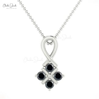 Diamond Cluster Pendant With 2mm Black Diamond Channel Set In 14k Solid Gold Pendants