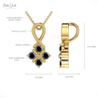 Diamond Cluster Pendant With 2mm Black Diamond Channel Set In 14k Solid Gold Pendants