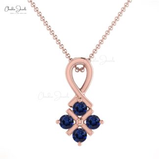 Genuine Blue Sapphire Twisted Pendant In 14k Solid Gold Hallmarked Jewelry For Mom