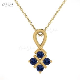 Genuine Blue Sapphire Twisted Pendant In 14k Solid Gold Hallmarked Jewelry For Mom