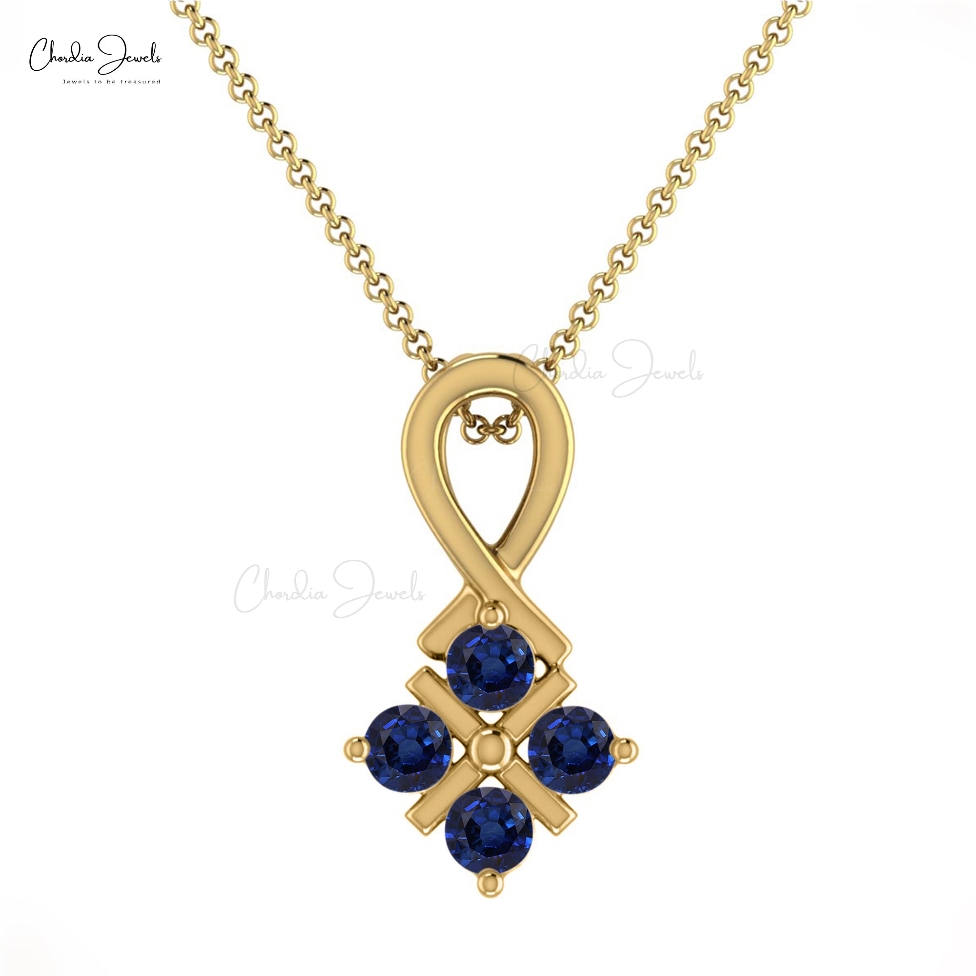 Genuine Blue Sapphire Twisted Pendant In 14k Solid Gold Hallmarked Jewelry For Mom