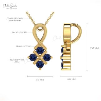 Genuine Blue Sapphire Twisted Pendant In 14k Solid Gold Hallmarked Jewelry For Mom