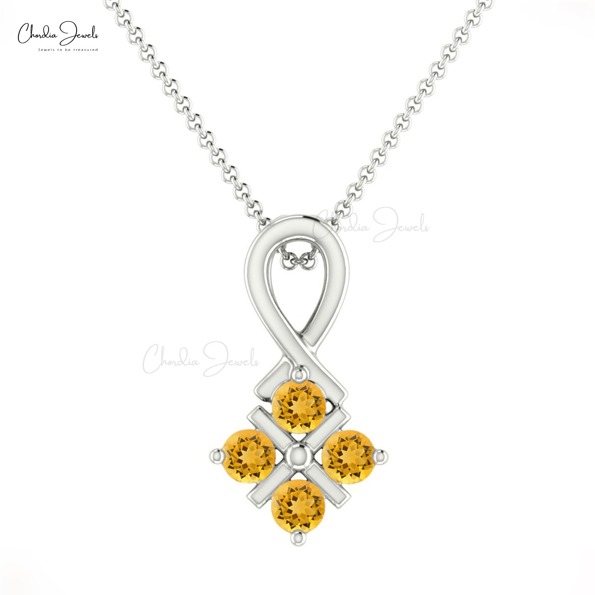 Brilliant Cut 4 Stone Pendant In 14k Pure Gold Citrine 0.20 Ct Gemstone Twisted Pendant