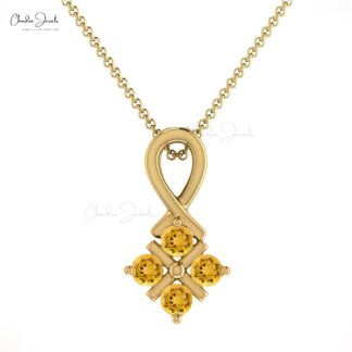 Brilliant Cut 4 Stone Pendant In 14k Pure Gold Citrine 0.20 Ct Gemstone Twisted Pendant