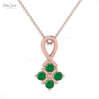Four Gemstone Pendant In Pure 14k Gold Zambian Emerald Twisted Necklace For Her