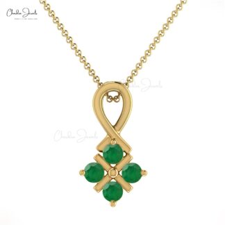 Four Gemstone Pendant In Pure 14k Gold Zambian Emerald Twisted Necklace For Her