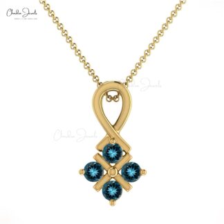 Twisted London Blue Topaz Pendant in 14k Solid Gold Minimalist Round-Cut Birthstone Jewelry