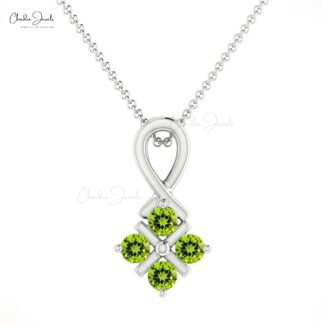 Gemstone Cluster Pendant With 2mm Peridot August Birthstone 14k Real Gold Necklace