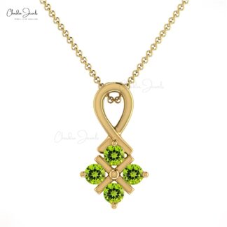 Gemstone Cluster Pendant With 2mm Peridot August Birthstone 14k Real Gold Necklace