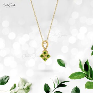 Gemstone Cluster Pendant With 2mm Peridot August Birthstone 14k Real Gold Necklace