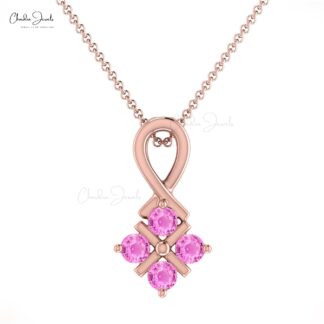 Channel Set Cluster Pendant In 14k Real Gold Pink Sapphire 2mm Gemstone Twisted Pendants