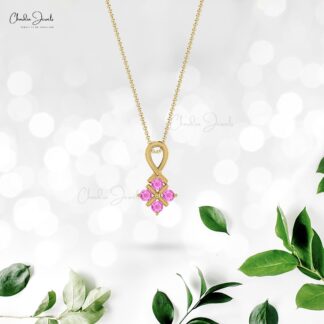 Channel Set Cluster Pendant In 14k Real Gold Pink Sapphire 2mm Gemstone Twisted Pendants