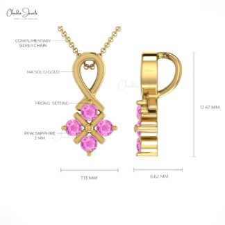 Channel Set Cluster Pendant In 14k Real Gold Pink Sapphire 2mm Gemstone Twisted Pendants