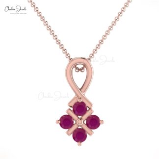 Round Cut Ruby Twisted Pendant Genuine 0.12ct Gemstone in 14k Solid Gold Handmade Gift