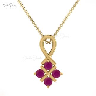Round Cut Ruby Twisted Pendant Genuine 0.12ct Gemstone in 14k Solid Gold Handmade Gift
