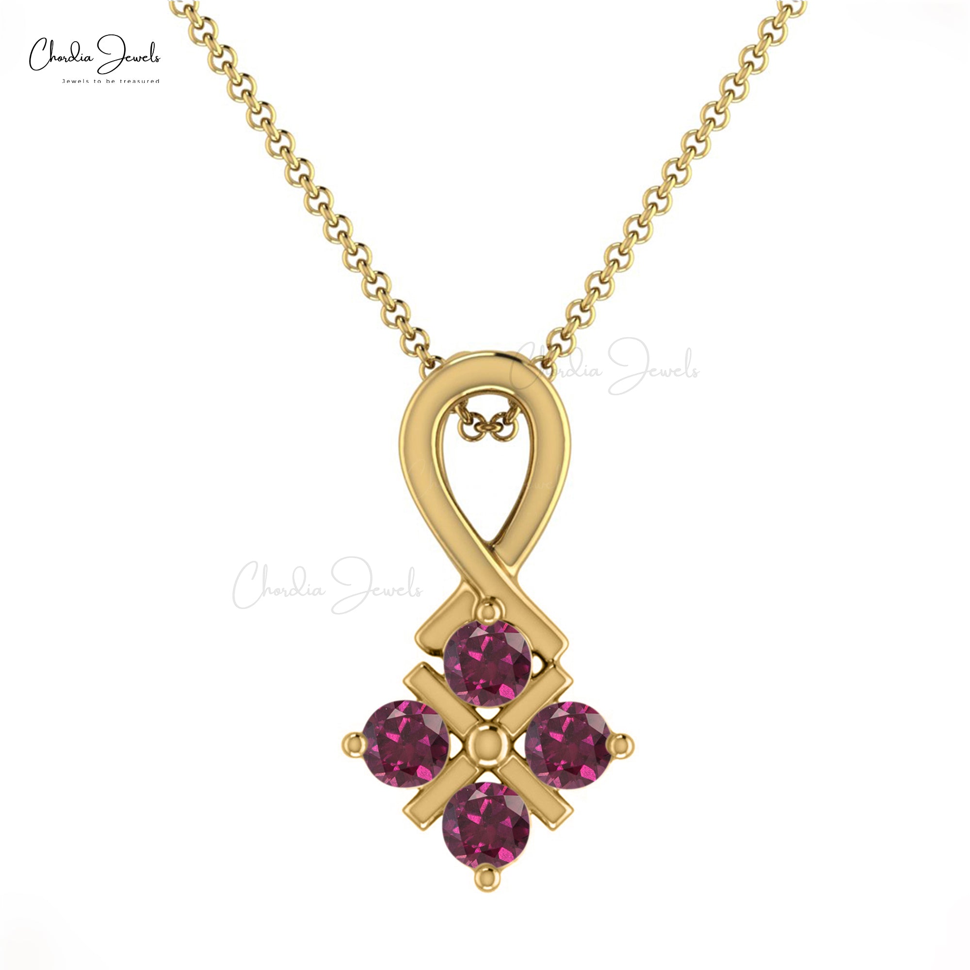 AAA Natural Rhodolite Garnet 0.20Ct Round Cut Handcrafted Pendant 14k Gold Minimalist Jewelry