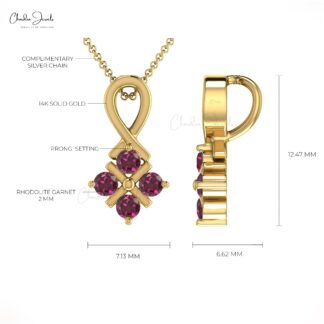 AAA Natural Rhodolite Garnet 0.20Ct Round Cut Handcrafted Pendant 14k Gold Minimalist Jewelry