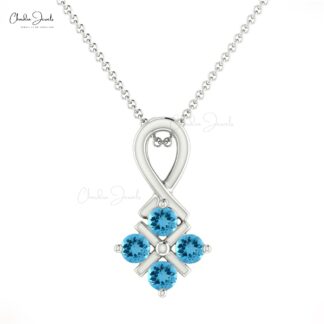 Genuine Round Swiss Blue Topaz 0.20Ct Twisted Pendant 14k Solid Gold Jewelry For Birthday