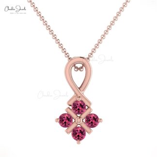Dainty Four Stone Pendant In Pure 14k Gold Pink Tourmaline Handmade Twisted Pendants