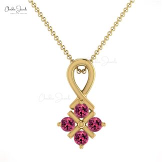 Dainty Four Stone Pendant In Pure 14k Gold Pink Tourmaline Handmade Twisted Pendants