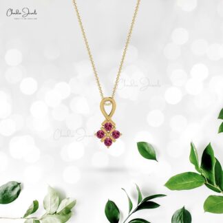 Dainty Four Stone Pendant In Pure 14k Gold Pink Tourmaline Handmade Twisted Pendants