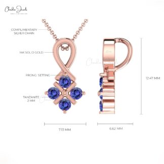 Cluster Women Pendant With 2mm Tanzanite Channel Set In 14k Real Gold Twisted Pendants