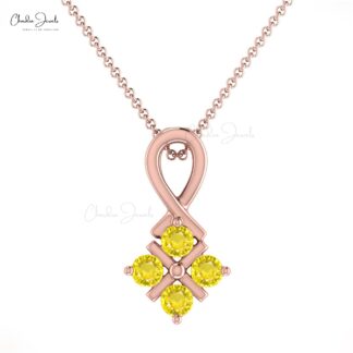 Solid 14k Gold Cluster Pendant With 0.20 Ct Yellow Sapphire Twisted Minimal Necklace