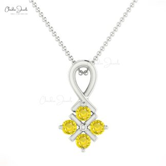Solid 14k Gold Cluster Pendant With 0.20 Ct Yellow Sapphire Twisted Minimal Necklace