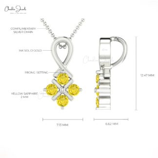 Solid 14k Gold Cluster Pendant With 0.20 Ct Yellow Sapphire Twisted Minimal Necklace
