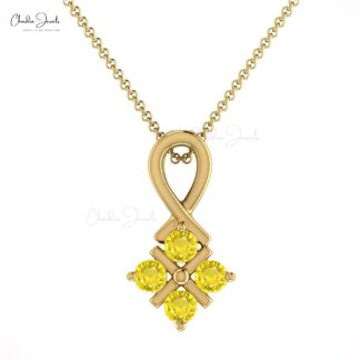 Solid 14k Gold Cluster Pendant With 0.20 Ct Yellow Sapphire Twisted Minimal Necklace
