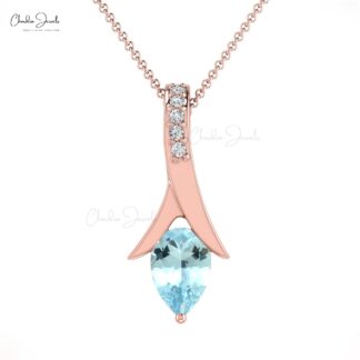 Pear Drop Diamond Pendant In Solid 14k Gold Aquamarine 0.35 Ct Gemstone Necklace