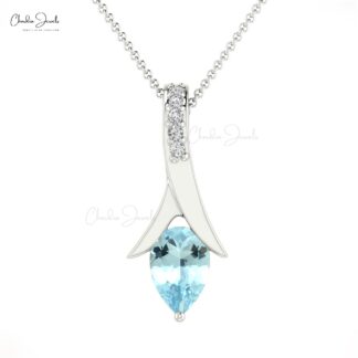 Pear Drop Diamond Pendant In Solid 14k Gold Aquamarine 0.35 Ct Gemstone Necklace