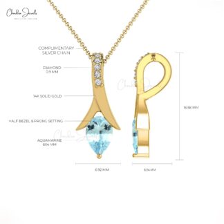 Pear Drop Diamond Pendant In Solid 14k Gold Aquamarine 0.35 Ct Gemstone Necklace
