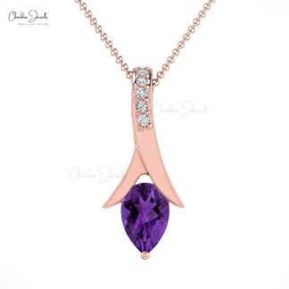 Pear Gemstone Pendant With 6x4mm Amethyst Diamond Accents In 14k Real Gold Pendants