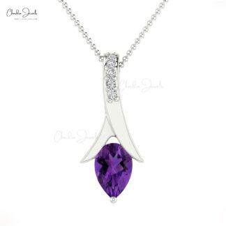 Pear Gemstone Pendant With 6x4mm Amethyst Diamond Accents In 14k Real Gold Pendants
