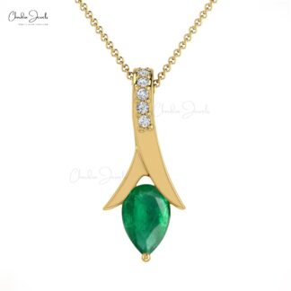 Tear Drop Pendant With 0.41ct Emerald Genuine Diamond Accents Delicate Pendant For Love