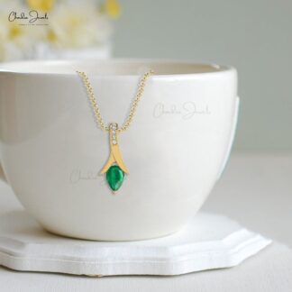 Tear Drop Pendant With 0.41ct Emerald Genuine Diamond Accents Delicate Pendant For Love