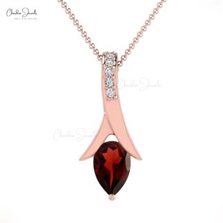 Natural Garnet Pendant in 14k Solid Gold For Women’s