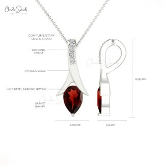 Natural Garnet Pendant in 14k Solid Gold For Women’s