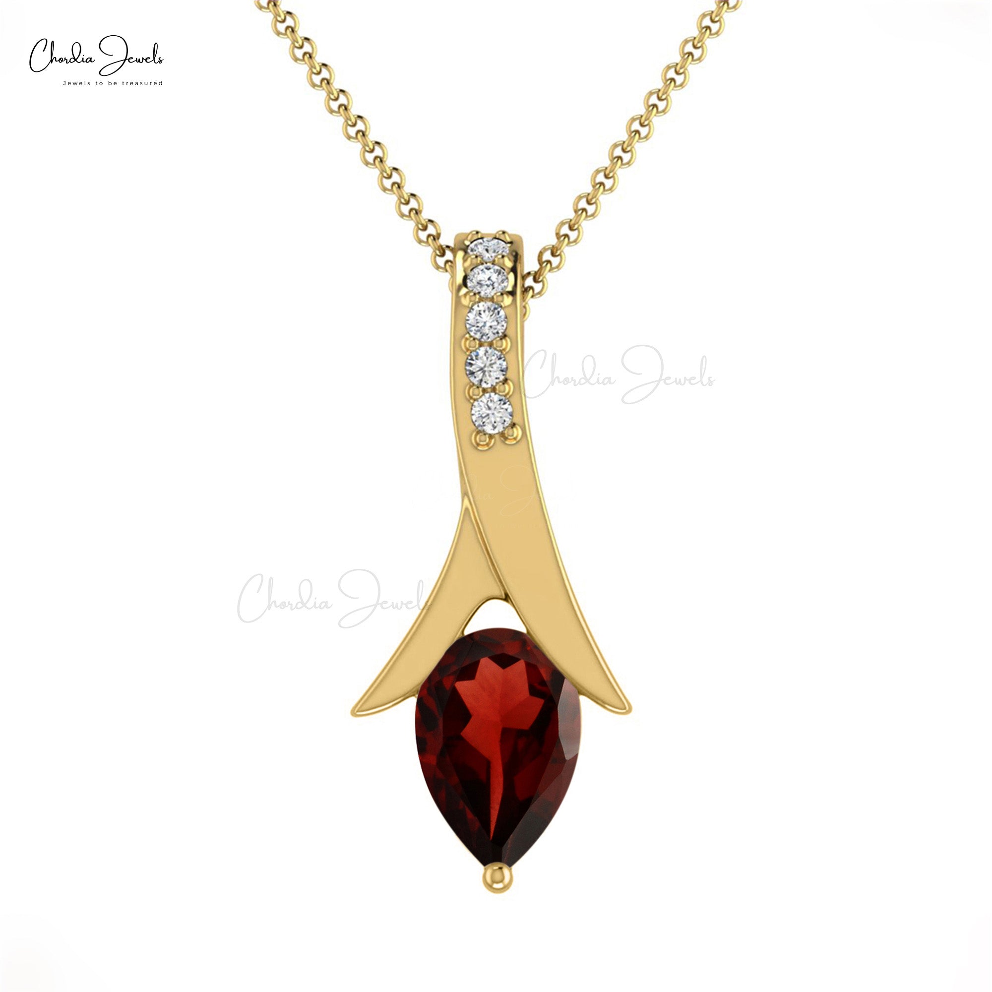 Natural Garnet Pendant in 14k Solid Gold For Women’s