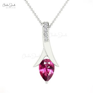 Pure 14k Gold 6 Stone Pendant With 6x4mm Rhodolite Garnet Diamond Tear Drop Necklace