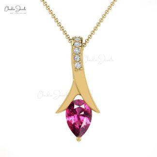 Pure 14k Gold 6 Stone Pendant With 6x4mm Rhodolite Garnet Diamond Tear Drop Necklace