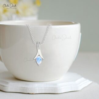 Two Birthstone Drop Pendant In Pear Moonstone And Diamond Accents In 14k Solid Gold Jewelry