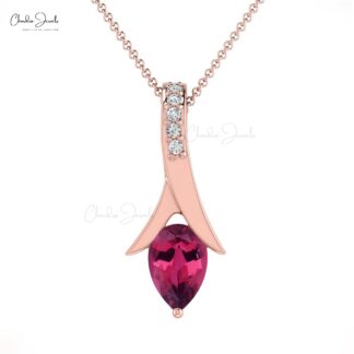 Tear Drop Women Pendant in 14k Real Gold Pink Tourmaline 0.35 Ct Gemstone Diamond Jewelry