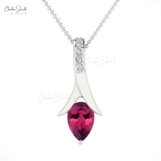 Tear Drop Women Pendant in 14k Real Gold Pink Tourmaline 0.35 Ct Gemstone Diamond Jewelry
